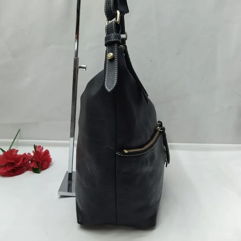 Dooney & Bourke Black Pebbled Leather Zipper Pockets Hobo Shoulder Bag